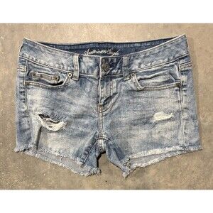 American Eagle Vintage Cut-Off Denim Shorts Y2K Stretch Low Rise Women's 4